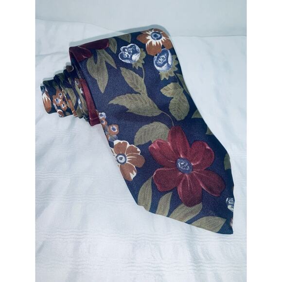 Necktie ZYLOS George Machado Blue Green Maroon Floral Design Padded 58" Silk EUC - Picture 1 of 4